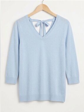 NWOT TALBOTS powder blue double v tie back pima cotton sweater size large new